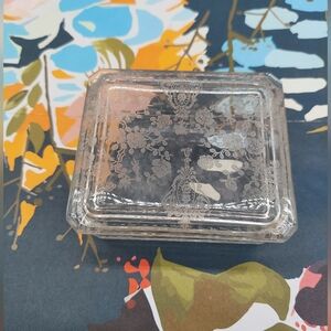 Cambridge Crystal No. 615 Rose Point Etched Small Cigarette Box & Cover